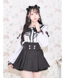 レースハートスリーブラッフルジョーゼットブラウス