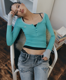 Zen Button Long Sleeve Top (Moss Mint)