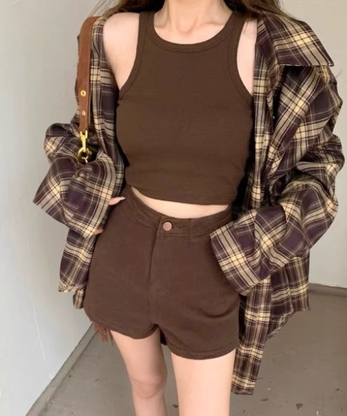 Teem Store(チームストア)の「オーバーサイズ ビッグシルエット チェックシャツ(シャツ/ブラウス・レディース・ブラウン/イエロー/ネイビー・M)」の1枚目の写真