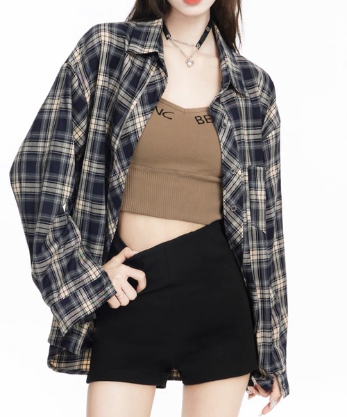 Teem Store(チームストア)の「オーバーサイズ ビッグシルエット チェックシャツ(シャツ/ブラウス・レディース・ブラウン/イエロー/ネイビー・M)」の19枚目の写真