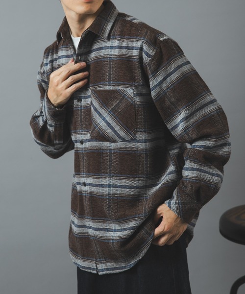 ITEMS URBANRESEARCH(アイテムズ アーバンリサーチ)の「モールヤーンチェックレギュラーカラーシャツ(シャツ/ブラウス・メンズ・グリーン/レッド/ネイビー/ブラウン・LARGE/MEDIUM)」の6枚目の写真