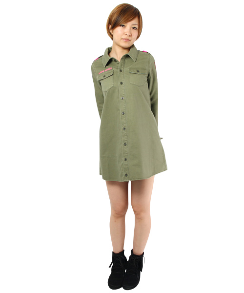 X-girl(エックスガール)の「MILITARY STYLE DRESS(ワンピース・レディース・カーキ/ネイビー・1/2)」の1枚目の写真