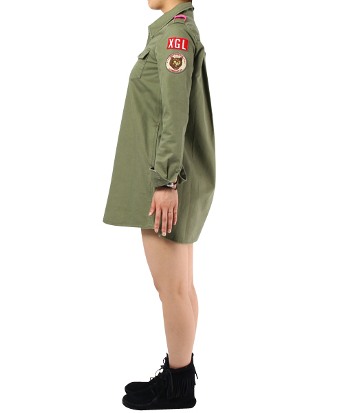 X-girl(エックスガール)の「MILITARY STYLE DRESS(ワンピース・レディース・カーキ/ネイビー・1/2)」の3枚目の写真