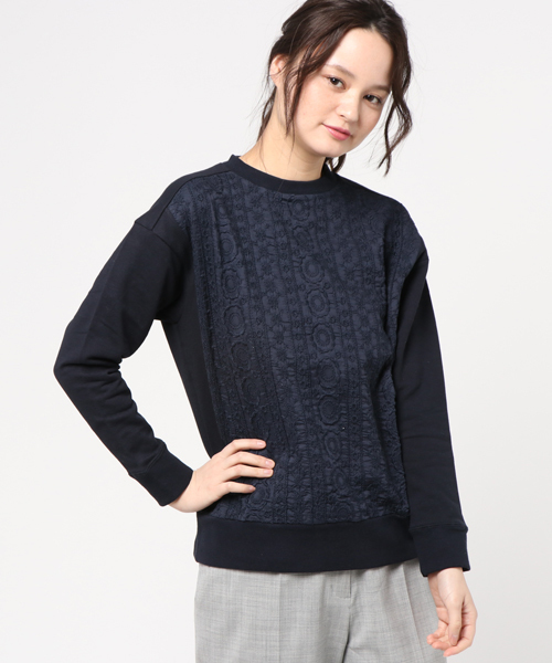 LBC（エルビーシー）の「前身レース裏毛プルオーバー                    （スウェット・レディース・ネイビー/オフホワイト・MEDIUM）」の2枚目の写真