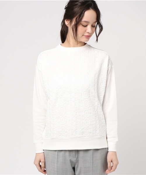 LBC（エルビーシー）の「前身レース裏毛プルオーバー                    （スウェット・レディース・ネイビー/オフホワイト・MEDIUM）」の4枚目の写真