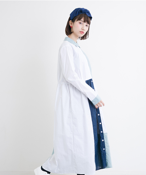 MERLOT（メルロー）の「パッチワークシャツワンピ 5932（シャツワンピース・レディース・ベージュ/ライトブルー/ホワイト・FREE）」の13枚目の写真