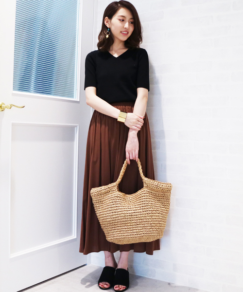 N.（N. Natural Beauty Basic）（エヌエヌナチュラルビューティーベーシック）の「カラーミモレスカート（スカート・レディース・イエロー/ブラウン/レッド・MEDIUM）」の15枚目の写真