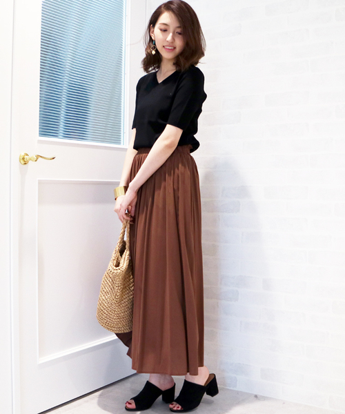 N.（N. Natural Beauty Basic）（エヌエヌナチュラルビューティーベーシック）の「カラーミモレスカート（スカート・レディース・イエロー/ブラウン/レッド・MEDIUM）」の16枚目の写真