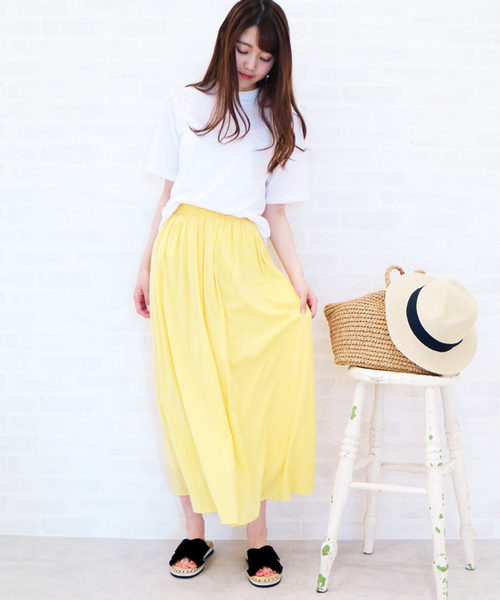 N.（N. Natural Beauty Basic）（エヌエヌナチュラルビューティーベーシック）の「カラーミモレスカート（スカート・レディース・イエロー/ブラウン/レッド・MEDIUM）」の12枚目の写真