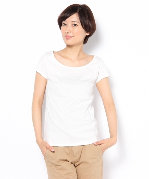 Ray BEAMS(レイビームス)の「△Ray BEAMS / シルケット フレンチスリーブTシャツ(Tシャツ/カットソー・レディース・オフホワイト/グレー/ブラック・0/1)」の2枚目の写真
