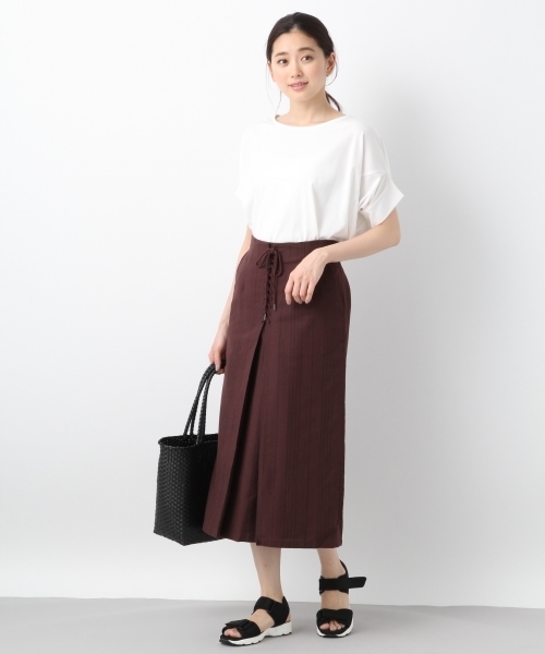 LEPSIM（レプシィム）の「レースアップストライプタイトスカート　782564（スカート・レディース・ナチュラル/ブラウン・MEDIUM/LARGE）」の4枚目の写真