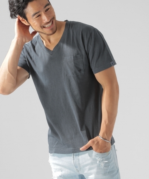 BAYFLOW（ベイフロー）の「USAコットン スラブVネックSST（Tシャツ/カットソー・メンズ・ホワイト/ベージュ/パープル/ネイビー/オリーブ/オレンジ・SMALL/MEDIUM/LARGE）」の5枚目の写真