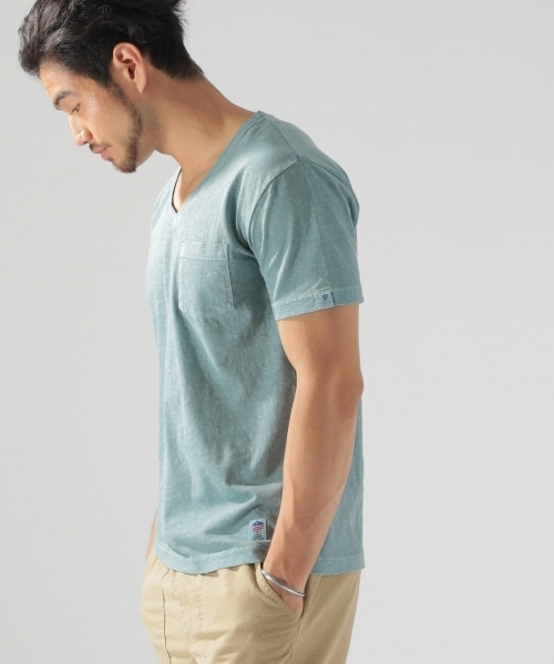 BAYFLOW（ベイフロー）の「USAコットン スラブVネックSST（Tシャツ/カットソー・メンズ・ホワイト/ベージュ/パープル/ネイビー/オリーブ/オレンジ・SMALL/MEDIUM/LARGE）」の4枚目の写真