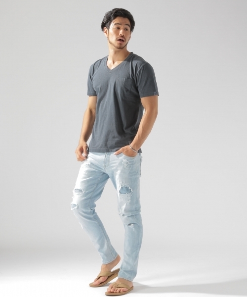 BAYFLOW（ベイフロー）の「USAコットン スラブVネックSST（Tシャツ/カットソー・メンズ・ホワイト/ベージュ/パープル/ネイビー/オリーブ/オレンジ・SMALL/MEDIUM/LARGE）」の11枚目の写真