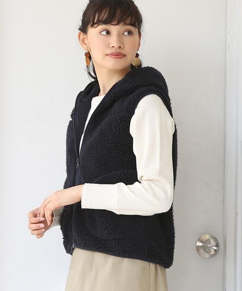 coen（コーエン）の「フーデッドボアベスト（その他アウター・レディース・ベージュ/ネイビー・MEDIUM/LARGE）」の12枚目の写真