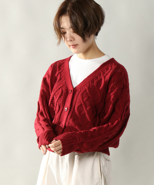 notch.（ノッチ）の「ケーブルニットカーディガン（カーディガン/ボレロ・レディース・ブラック/エンジ/ブラウン/グレー/オフホワイト/ピンク・M）」の6枚目の写真