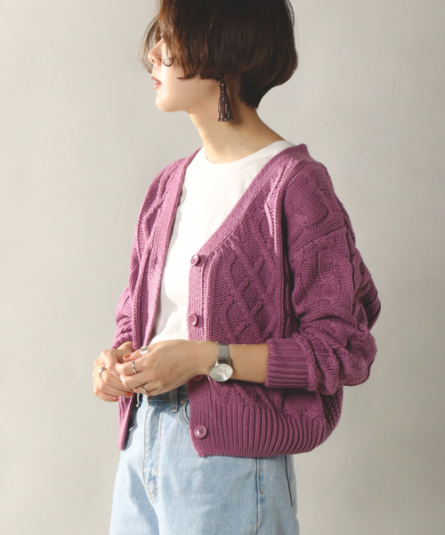 notch.（ノッチ）の「ケーブルニットカーディガン（カーディガン/ボレロ・レディース・ブラック/エンジ/ブラウン/グレー/オフホワイト/ピンク・M）」の5枚目の写真