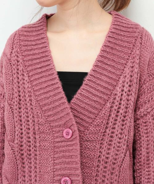 natural couture(ナチュラルクチュール)の「ふんわりショートケーブルカーディガン(カーディガン/ボレロ・レディース・ベージュ/ピンク/オフホワイト/ブラック・FREE)」の8枚目の写真