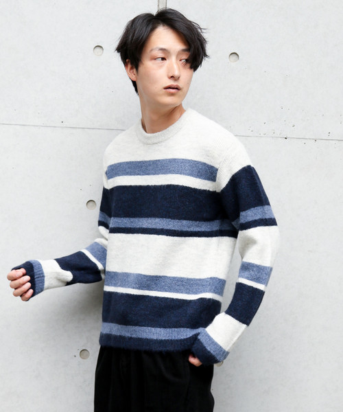 LAKOLE（ラコレ）の「【マシーンウォッシャブル】モヘヤストレッチプルオーバー / LAKOLE（ニット/セーター・メンズ・ネイビー/ボルドー/イエロー・MEDIUM/LARGE）」の2枚目の写真