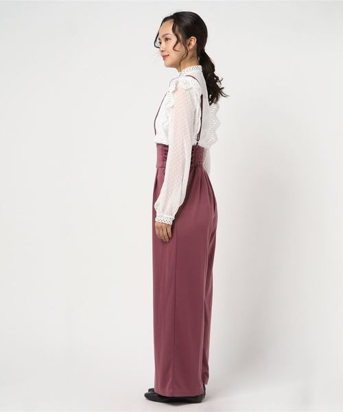 MIIA（ミーア）の「ドビードットブラウス×サスペンダー付パンツ（つなぎ/オールインワン・レディース・ブラック/ベージュ/ピンク・FREE）」の11枚目の写真