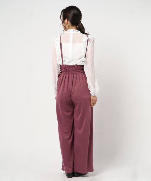 MIIA（ミーア）の「ドビードットブラウス×サスペンダー付パンツ（つなぎ/オールインワン・レディース・ブラック/ベージュ/ピンク・FREE）」の10枚目の写真