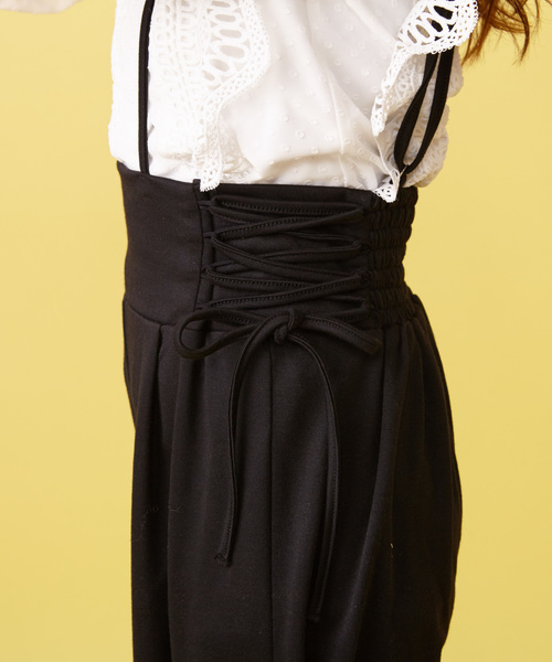 MIIA（ミーア）の「ドビードットブラウス×サスペンダー付パンツ（つなぎ/オールインワン・レディース・ブラック/ベージュ/ピンク・FREE）」の7枚目の写真