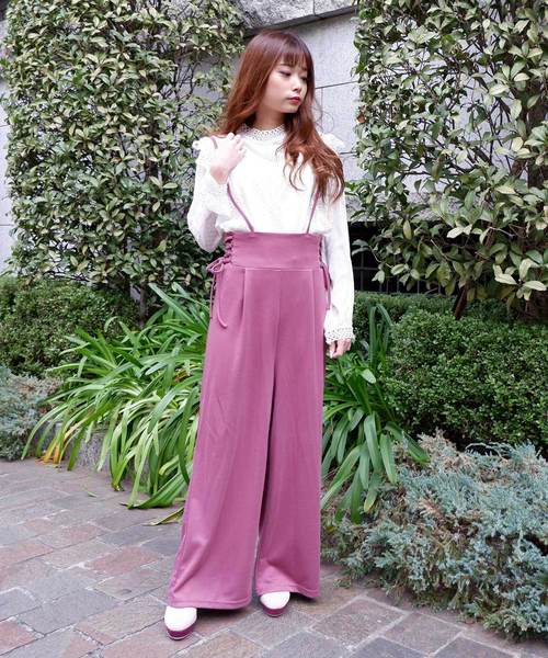 MIIA（ミーア）の「ドビードットブラウス×サスペンダー付パンツ（つなぎ/オールインワン・レディース・ブラック/ベージュ/ピンク・FREE）」の13枚目の写真