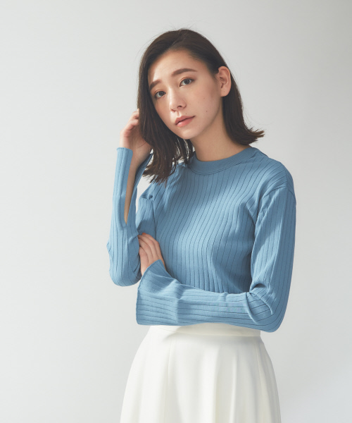 DESIGNWORKS（デザインワークス）の「ワイドリブ2WAYプルオーバーニット（ニット/セーター・レディース・ホワイト/グレイッシュブルー/ピンク/ブラック・38）」の4枚目の写真