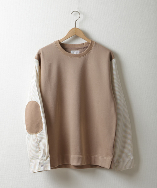 NILWAY(ニルウェイ)の「袖ストライプ 裏毛素材レイヤードカットソー(Tシャツ/カットソー・メンズ・ブラック/ベージュ/ネイビー・MEDIUM/LARGE/X-LARGE)」の1枚目の写真