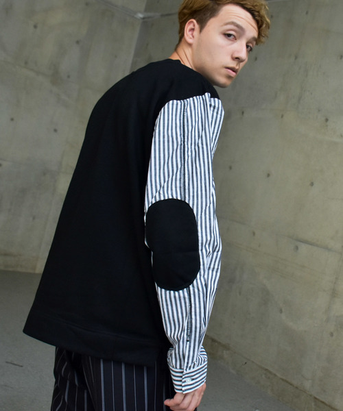 NILWAY(ニルウェイ)の「袖ストライプ 裏毛素材レイヤードカットソー(Tシャツ/カットソー・メンズ・ブラック/ベージュ/ネイビー・MEDIUM/LARGE/X-LARGE)」の2枚目の写真