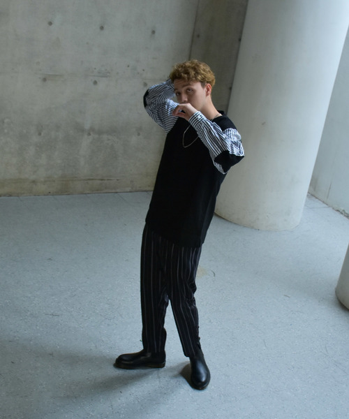 NILWAY(ニルウェイ)の「袖ストライプ 裏毛素材レイヤードカットソー(Tシャツ/カットソー・メンズ・ブラック/ベージュ/ネイビー・MEDIUM/LARGE/X-LARGE)」の10枚目の写真