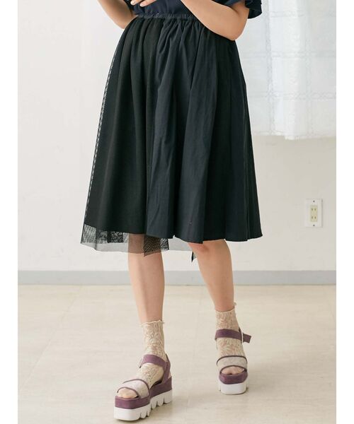 merry jenny(メリージェニー)の「メッシュレイヤードギャザースカート(スカート・レディース・オフホワイト/ブラック/ベージュ・FREE)」の14枚目の写真