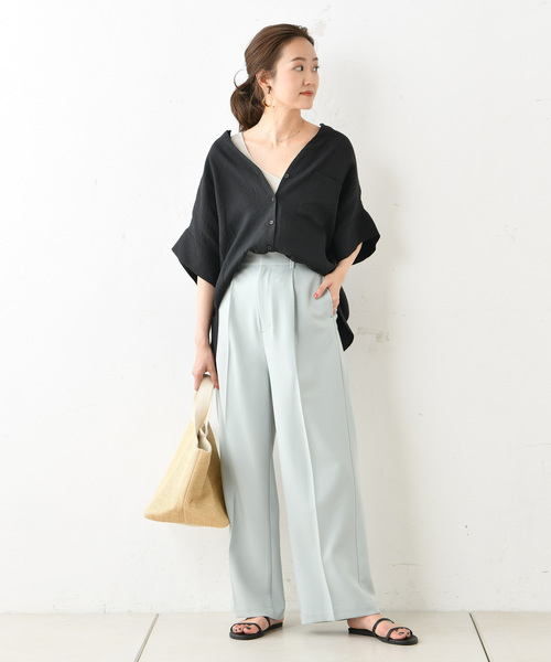 DouDou（ドゥドゥ）の「ワイドカフスシャツ（シャツ/ブラウス・レディース・ブラック/ベージュ・FREE）」の3枚目の写真