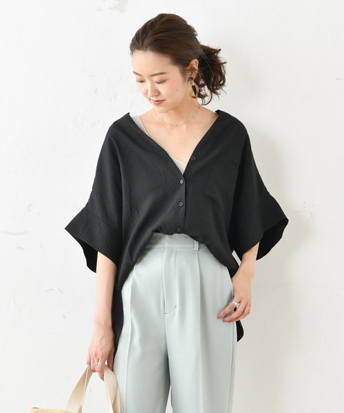 DouDou（ドゥドゥ）の「ワイドカフスシャツ（シャツ/ブラウス・レディース・ブラック/ベージュ・FREE）」の8枚目の写真