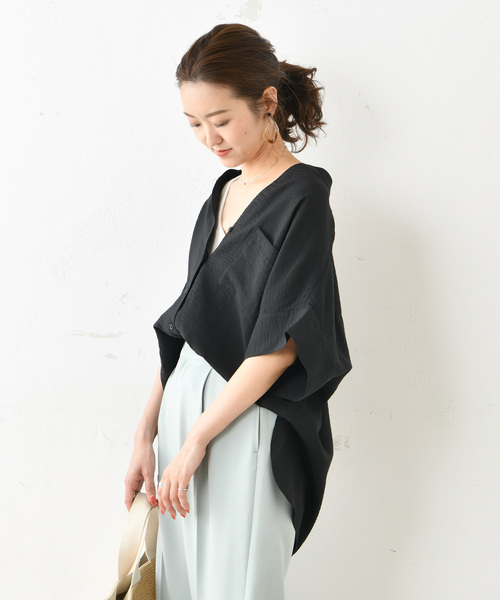 DouDou（ドゥドゥ）の「ワイドカフスシャツ（シャツ/ブラウス・レディース・ブラック/ベージュ・FREE）」の9枚目の写真