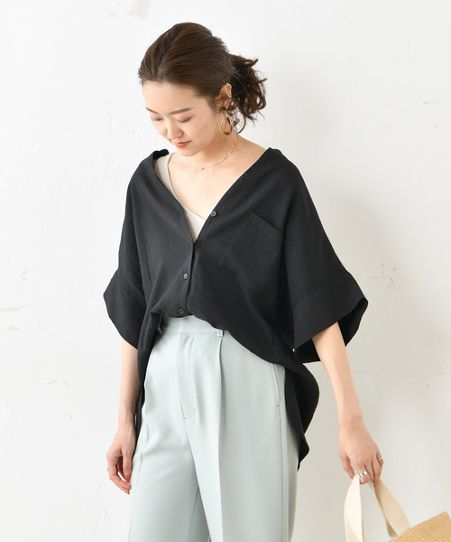 DouDou（ドゥドゥ）の「ワイドカフスシャツ（シャツ/ブラウス・レディース・ブラック/ベージュ・FREE）」の10枚目の写真