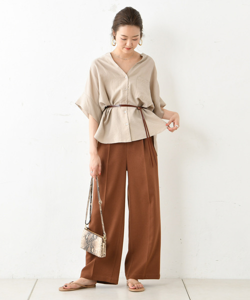 DouDou（ドゥドゥ）の「ワイドカフスシャツ（シャツ/ブラウス・レディース・ブラック/ベージュ・FREE）」の13枚目の写真