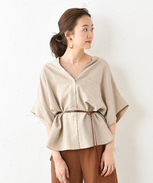 DouDou（ドゥドゥ）の「ワイドカフスシャツ（シャツ/ブラウス・レディース・ブラック/ベージュ・FREE）」の22枚目の写真