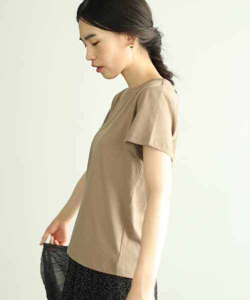 AMERICAN HOLIC（アメリカンホリック）の「クルーネック半袖カットプルオーバー＊（Tシャツ/カットソー・レディース・ブラック/ネイビー/オフホワイト/ピンク/イエロー/ベージュ系その他/キャメル・L/M）」の4枚目の写真