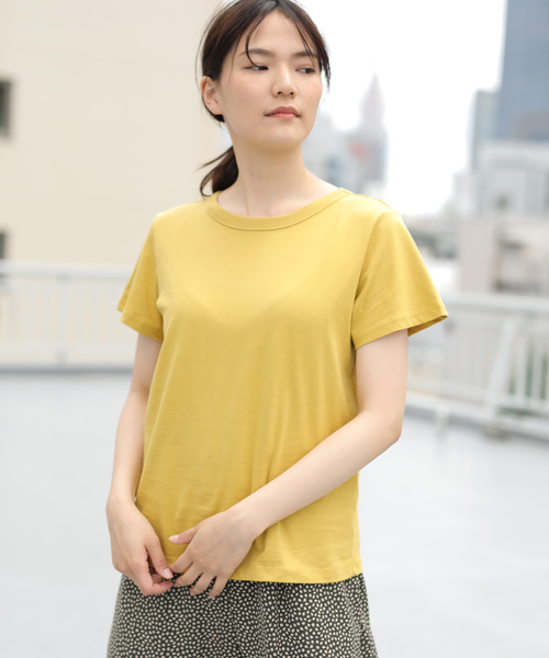 AMERICAN HOLIC（アメリカンホリック）の「クルーネック半袖カットプルオーバー＊（Tシャツ/カットソー・レディース・ブラック/ネイビー/オフホワイト/ピンク/イエロー/ベージュ系その他/キャメル・L/M）」の6枚目の写真