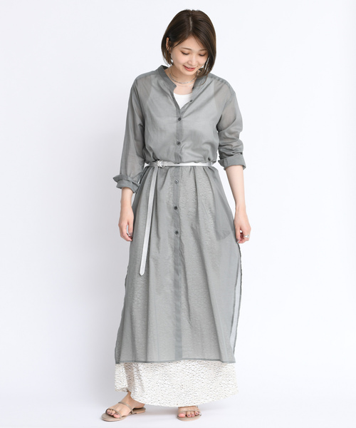 DouDou（ドゥドゥ）の「ロングシャツワンピース（ワンピース・レディース・ベージュ/グレー/ダークブラウン・FREE）」の2枚目の写真