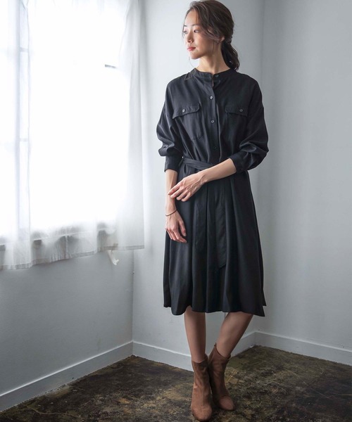 GeeRA(ジーラ)の「ミリタリーデザインシャツOP(ワンピース・レディース・ブラック/カーキ/ベージュ・MEDIUM/LARGE/X-LARGE)」の1枚目の写真
