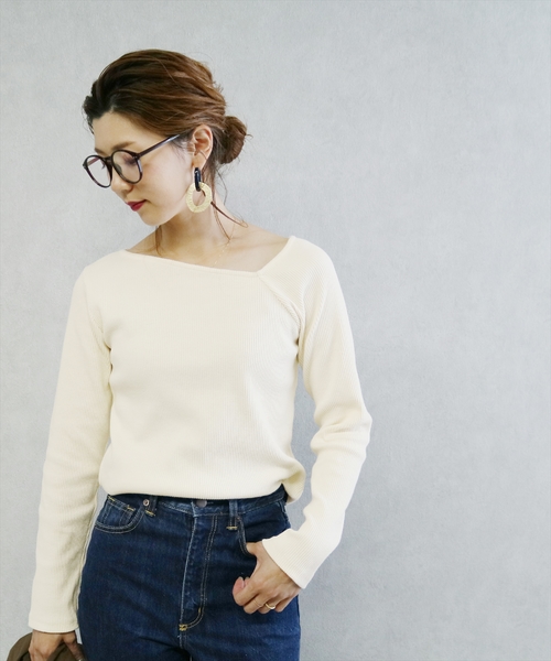 reca(レカ)の「アシンメトリーネックリブカットソー(Tシャツ/カットソー・レディース・アイボリー/ブラック/ブラウン/カーキ・FREE)」の16枚目の写真