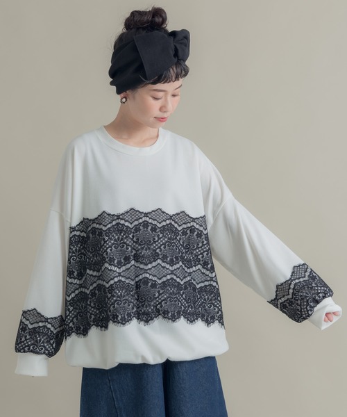 Libra Cue（リブラ キュー）の「Libra パッチレースカットソー（Tシャツ/カットソー・レディース・ホワイト/ブラック・FREE）」の2枚目の写真