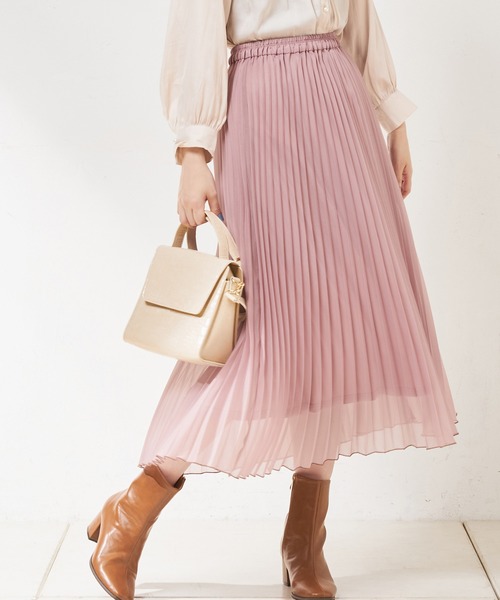 natural couture（ナチュラルクチュール）の「シアープリーツスカート（スカート・レディース・ブラック/ピンク/アイボリー/グリーン・FREE）」の4枚目の写真