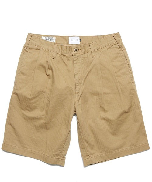 CAL O LINE(キャルオーライン)の「CAL O LINE/キャルオーライン 2 TUCK HB SHORTS ヘリンボーンショーツ(その他パンツ・メンズ・オリーブ/ネイビー/ベージュ・L/M)」の1枚目の写真