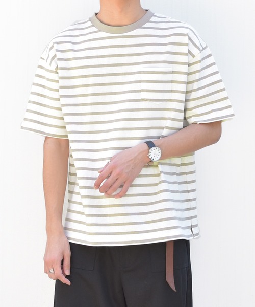 PairPair（ペアペア）の「ボーダーリンクTシャツ（Tシャツ/カットソー・メンズ・ライトブルー/ブラック/ライトベージュ・FREE）」の3枚目の写真