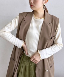【アクセいらずな華やか襟もと】ロングスリーブ リブカットソー［クルーネック］