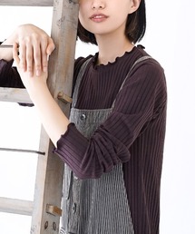 【アクセいらずな華やか襟もと】ロングスリーブ リブカットソー［クルーネック］