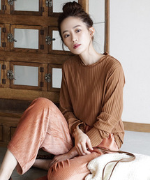 【アクセいらずな華やか襟もと】ロングスリーブ リブカットソー［クルーネック］